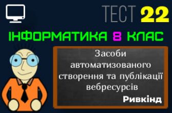 Засоби автоматизованого створення та публікації вебресурсів. Тест 22 (Інформатика 8 клас Ривкінд НУШ)