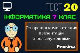 Створення комп’ютерних презентацій з розгалуженнями. Тест 20 (Інформатика 7 клас Ривкінд - НУШ)
