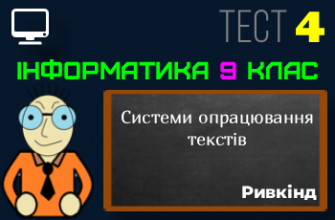 Системи опрацювання текстів. Робота з текстовими документами. Тест 4 (Інформатика 9 клас Ривкінд НУШ)